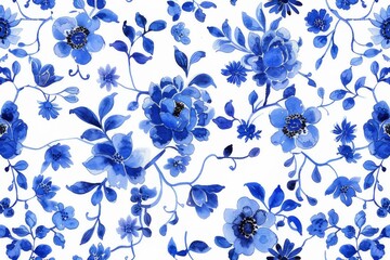 Obraz premium Watercolor Seamless pattern with blue and white