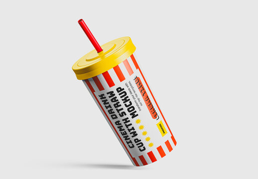 Cinema Drink Cup Mockup With Straw