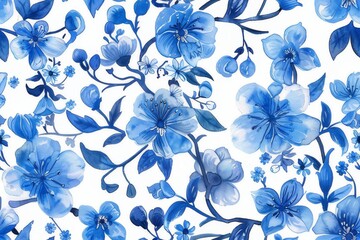 Fototapeta premium Watercolor Seamless pattern with blue and white