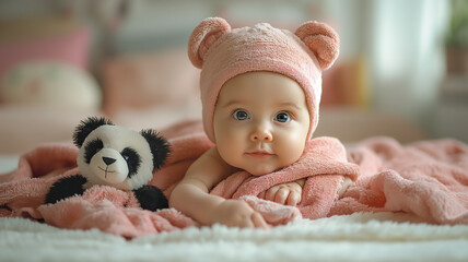 baby with panda bear