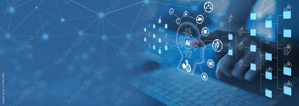 Aufkleber businesspeople employ artificial intelligence (ai) in document management systems, online documentat