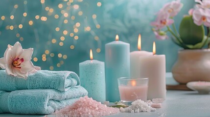 soothing image of a pastel spa setting with candles