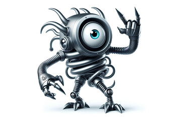funny metal monster on white background