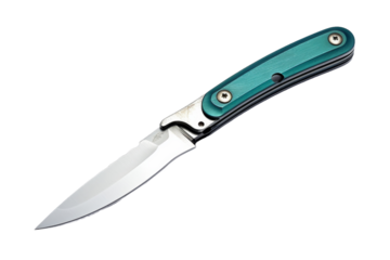 Green-Handled Knife on White Background. On a White or Clear Surface PNG Transparent Background.