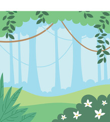jungle background vector flat illustration. simple cute cartoon jungle scene for children