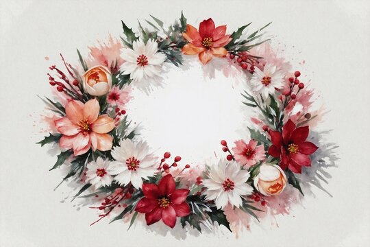 oil painted wedding pastel beige, red and pink flowers round frame