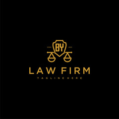 BY initial monogram for lawfirm logo with scales shield image