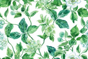 Watercolor Seamless pattern with green and white