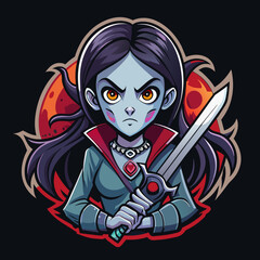 Nightmare Warrior Channel your inner darkness to create a captivating t-shirt sticker featuring a sinister horror girl, her sword poised for battle against the unknown horrors lurking in the shadows