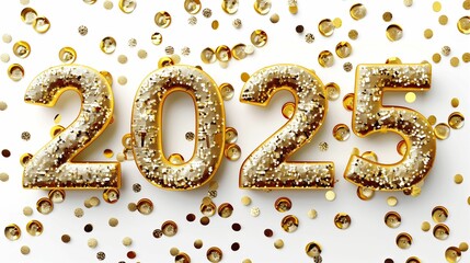 3d illustration of shiny bright gold Christmas numeral new year 2025