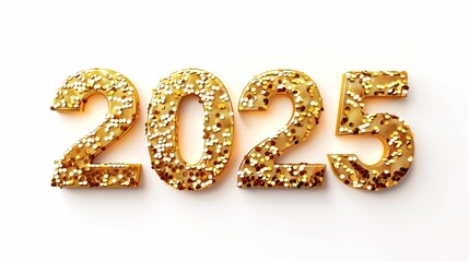 3d illustration of shiny bright gold Christmas numeral new year 2025	
