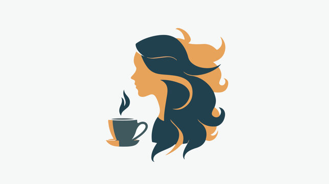 Minimalistic cup logo design concept with girl face 