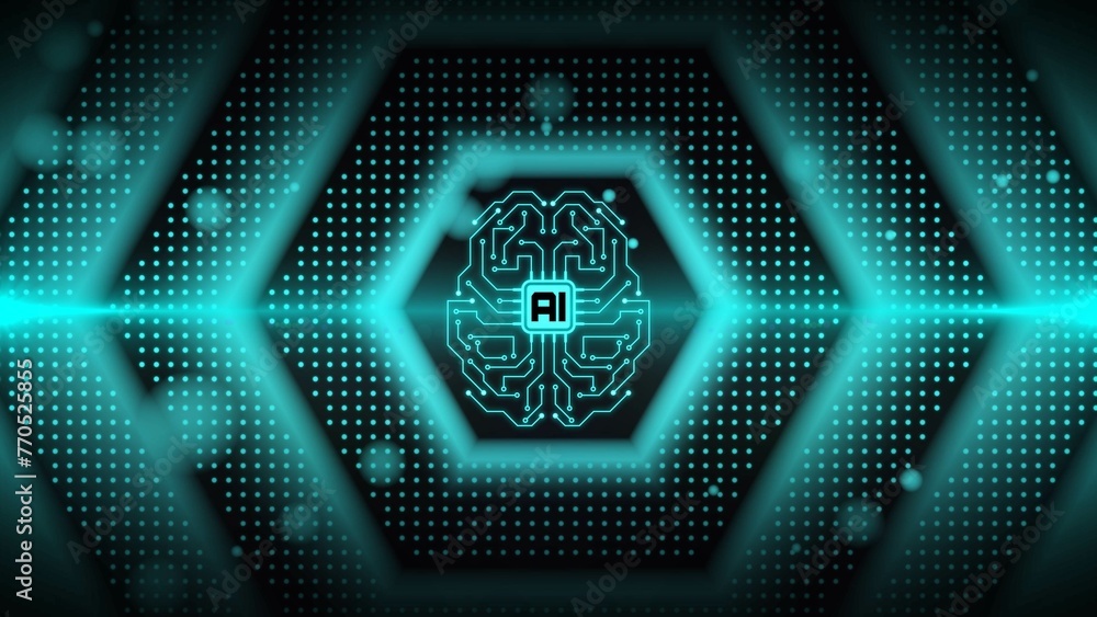 Poster ai electronic brain with artificial intelligence symbol - hexagonal design background as hi-technolo