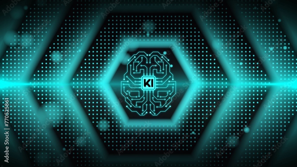Aufkleber ki electronic brain with artificial intelligence symbol - hexagonal design background as hi-technolo