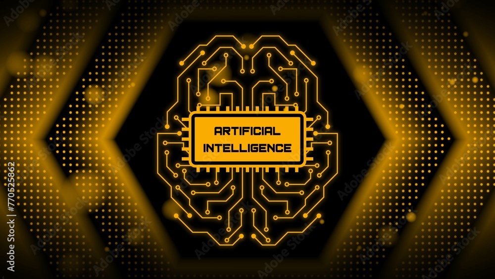 Poster ai artificial intelligence lettering - electronic brain with control panel artificial intelligence -