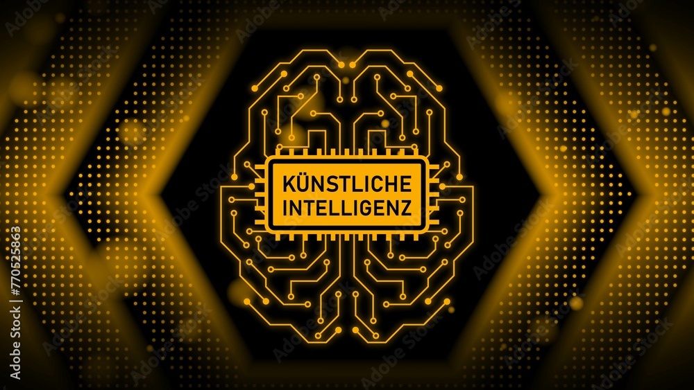 Poster ki artificial intelligence (in german kuenstliche intelligenz) lettering - electronic brain with con