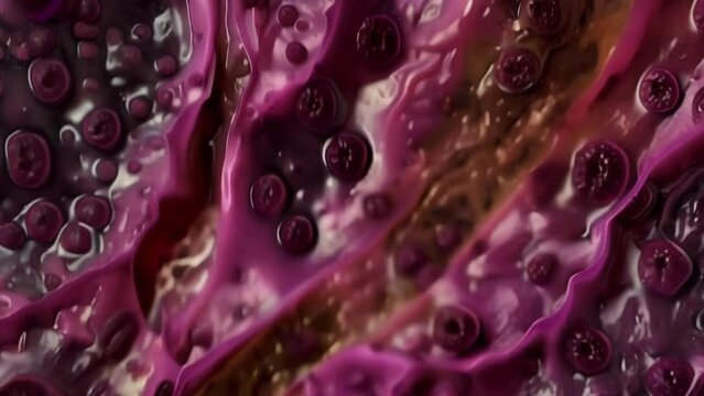A section of liver tissue with the parasitic roundworm known as Fasciola hepatica which causes the disease known as fascioliasis. . AI generation.
