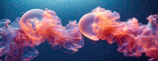 Abstract Ethereal Jellyfish Floating in Blue Underwater Background