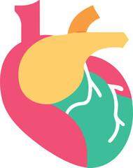 human heart organ, icon colored shapes