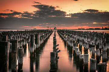 The view of the Princes Pier in Melbourne in the dusk