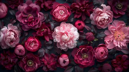 Close-up of blooming peony flowers background. Beautiful floral background