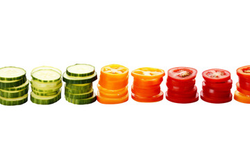 Layered Sliced Vegetables Stack. On a White or Clear Surface PNG Transparent Background.