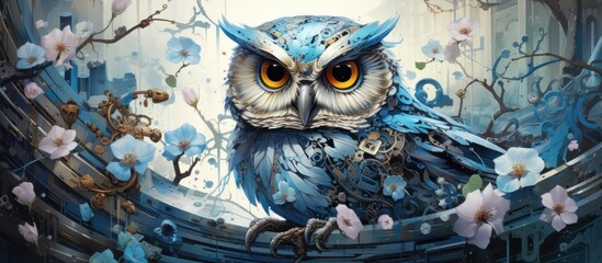 Cybernetic Owl:A Watercolor Blend of Nature,Technology,and Surreal