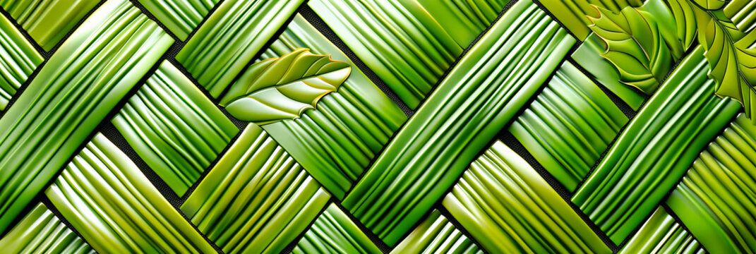 Asian Inspired Green Bamboo Pattern, Textured Background with Tropical Plant Detail