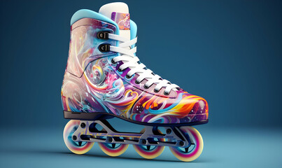 Ice skates on ice. 3d illustration. Blue background - obrazy, fototapety, plakaty