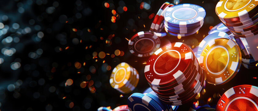 A pile of colorful poker chips with a black background