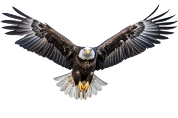 Majestic Bald Eagle Soaring Through Sky. On a White or Clear Surface PNG Transparent Background.