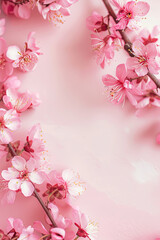 Fototapeta na wymiar Spring aesthetic pink flower frame for background 