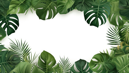 Tropical leaves nature frame layout of Monstera
