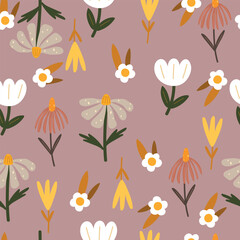 Obraz premium Pattern with flowers on pastel background. Seamless pattern.