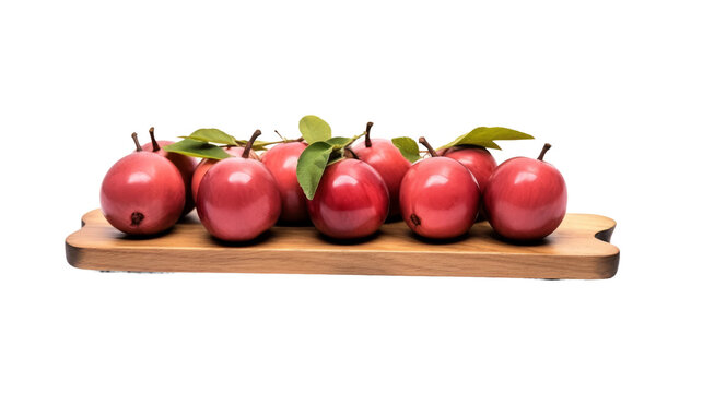 Group of Red Apples on Wooden Cutting Board. On a White or Clear Surface PNG Transparent Background.