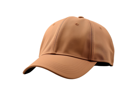 Tan Baseball Cap on White Background. On a White or Clear Surface PNG Transparent Background.