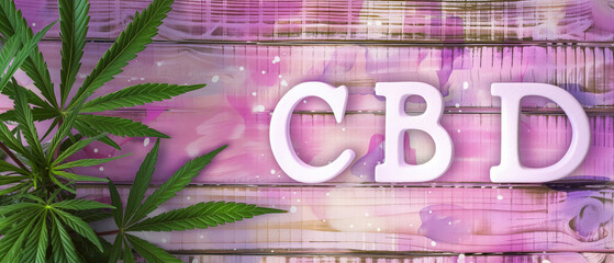 Cannabis leaf with cbd text on artistic pink painted wood - 770531212