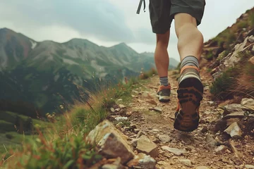 Foto op Canvas Closeup of legs walking up a mountain © dobok