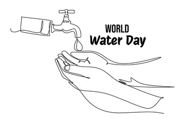 Single continuous line drawing Hand of people wating for a drip of water. World water day banner concept. Ecology and world water day minimalist concept. Dynamic one line draw graphic design vector il