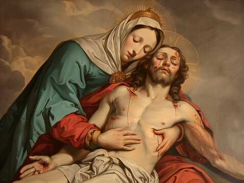 Holy Mary holding Corpus Christi on her lap