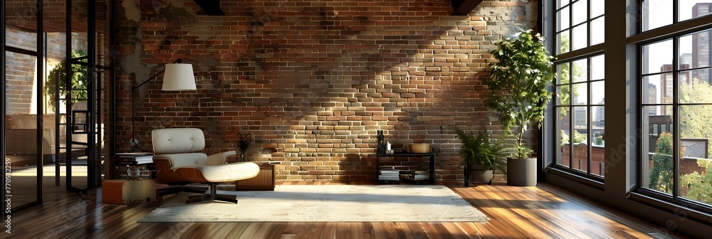 Canvas Prints Cozy and Inviting Loft-Style Living Space with Exposed Brick and Natural Lighting