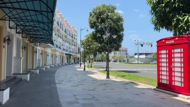 Vietnam Grand World Phu Quoc. famous entertainment, entertainment and shopping complex in Phu Quoc, Kien Giang province, VN. Colorful buildings like in Venice Italy in city Grand World