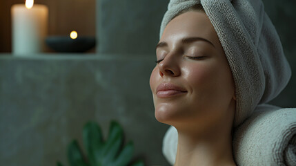 Young beautiful woman enjoying spa procedure in salon