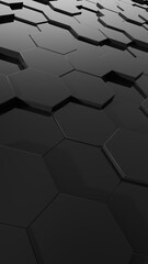 3d abstract black vertical background.  Abstract dark hexagon mosaic wall. 3d rendering illustration not AI