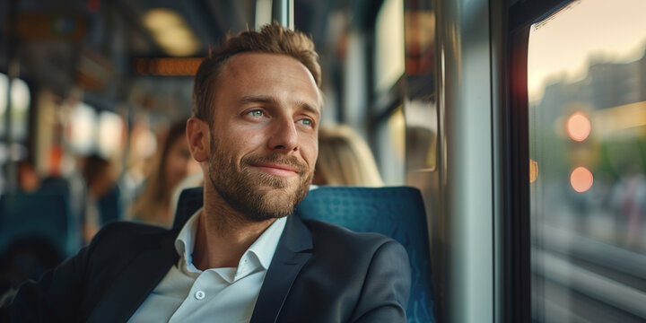 Berufspendler nutzt &ouml;ffentliche Verkehrsmittel um zur Arbeit zu fahren