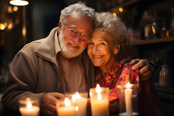 Cozy senior couple with warm smiles