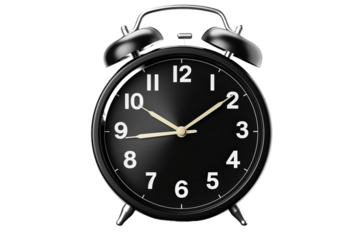 Black Alarm Clock on White Background. On a White or Clear Surface PNG Transparent Background.