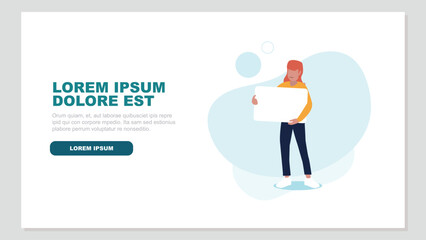 Adobe Illustrator ArtworkVektor-Illustration einer Frau hält ein Schild mit Platz für eine Nachricht - Kommunikationskonzept