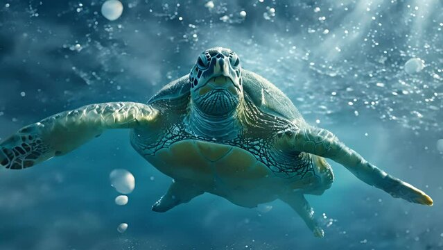 A sea turtle glides effortlessly through a sea of ling otherworldly specks drawn towards the unknown depths where the secrets of marine snow reside.