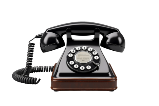 Vintage Telephone With Attached Cord. On a White or Clear Surface PNG Transparent Background.